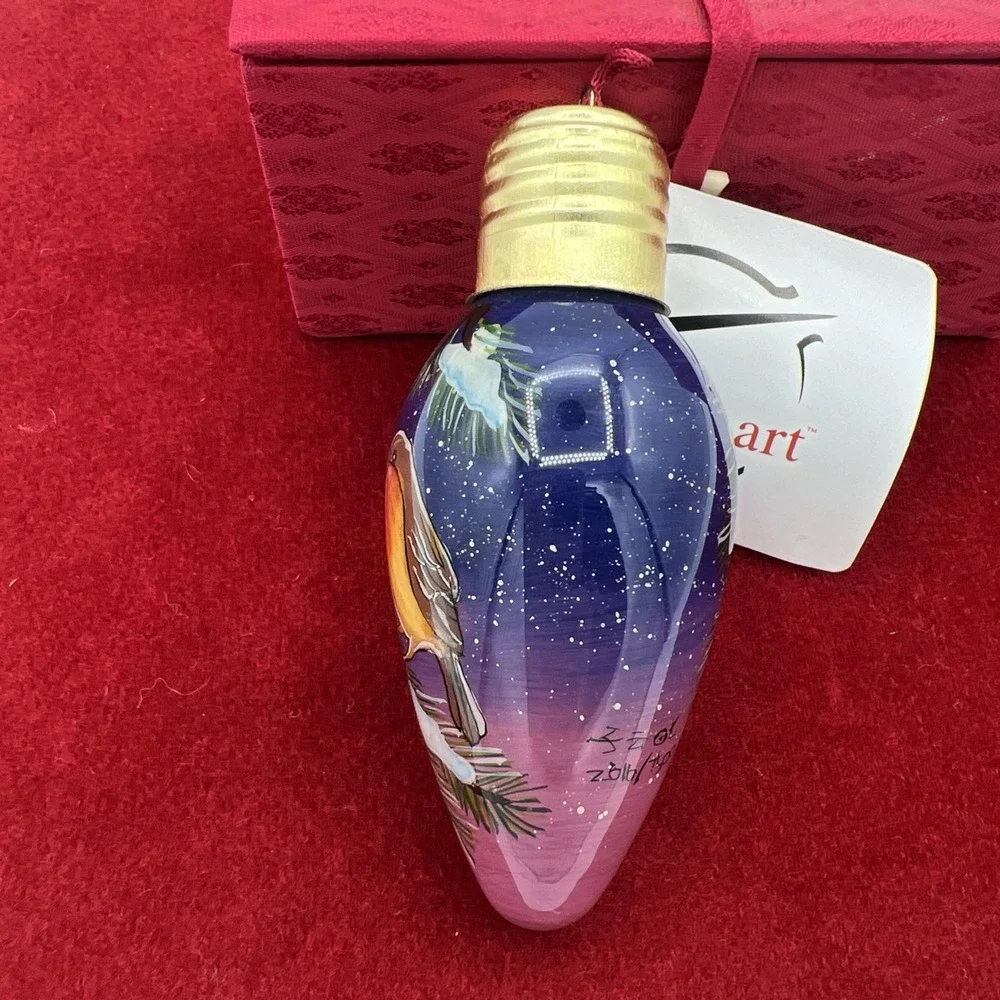 Christmas‎ ornament  INSIDE ART BY FIGI ROBIN BIRD LIGHT BULB ORIGINAL BOX